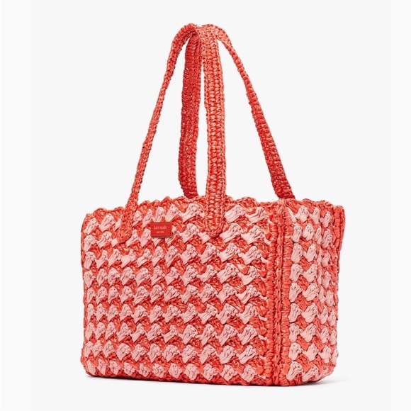 ♠️kate spade High Tide Striped Crochet Raffia Medium Beach Tote Bag, Ladybug NWT - Picture 3 of 8